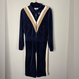 Sergio Tacchini Velour Tracksuit – Navy/Beige/White, Size Small (Set)